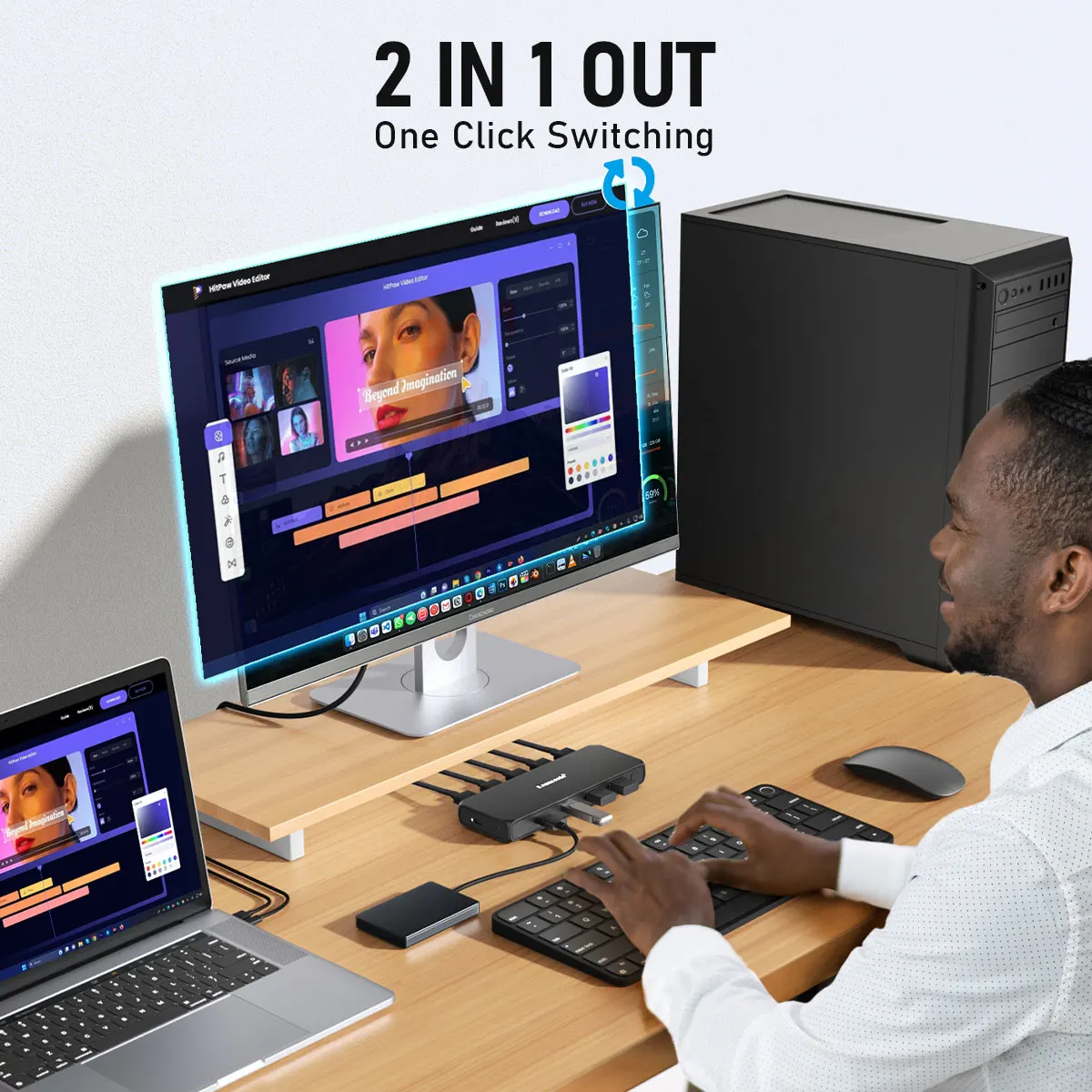 Lemorele G98 HDMI KVM switches 2 pc 1 monitor Usb Docking displayport to 4K@30Hz dual HDMI 5Gbps for Windows Macos Linux