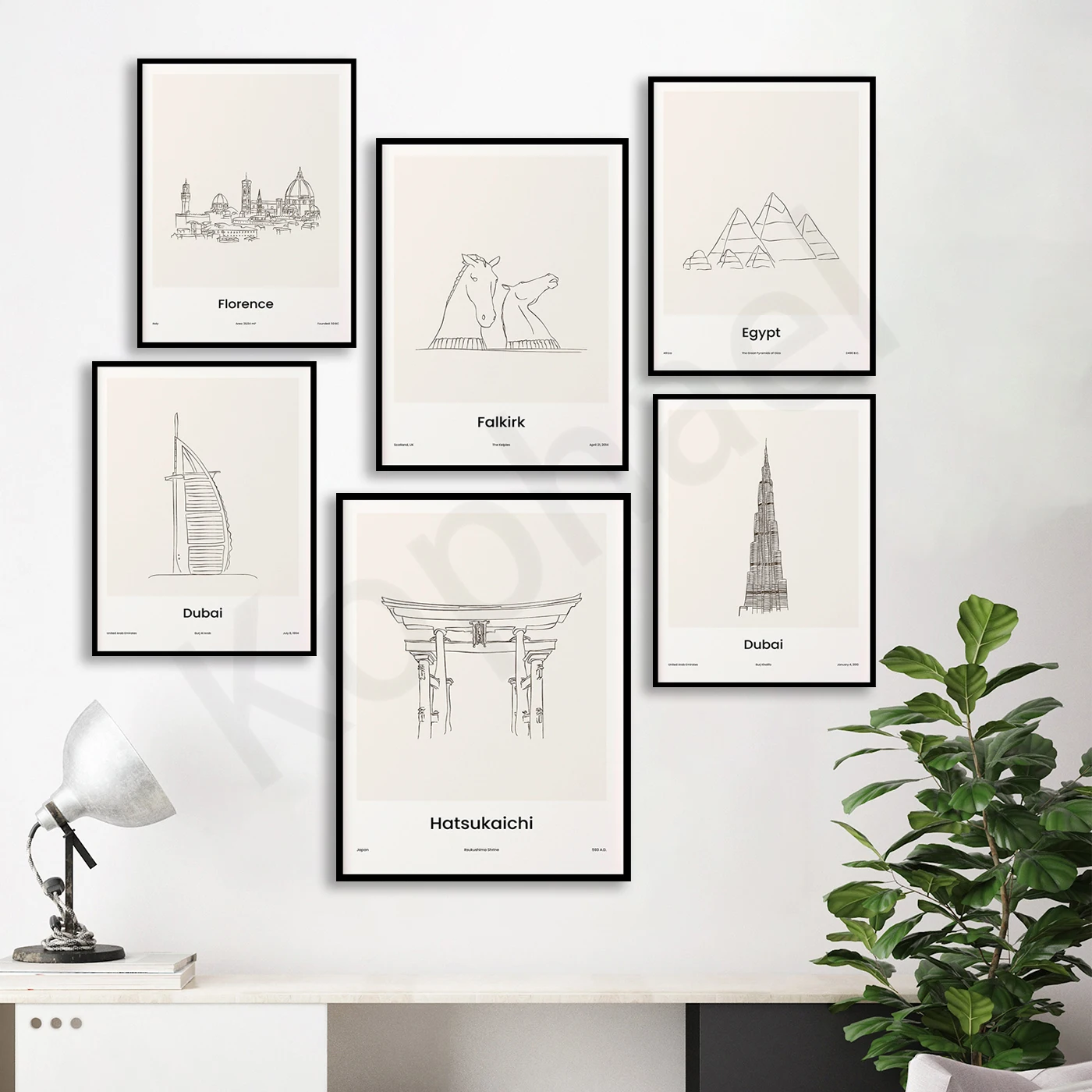 Honolulu Hong Kong Twenty Days Grand Canyon Giza Florence Falkirk Egypt Easter Island Dublin City Travel Lines Map Posters