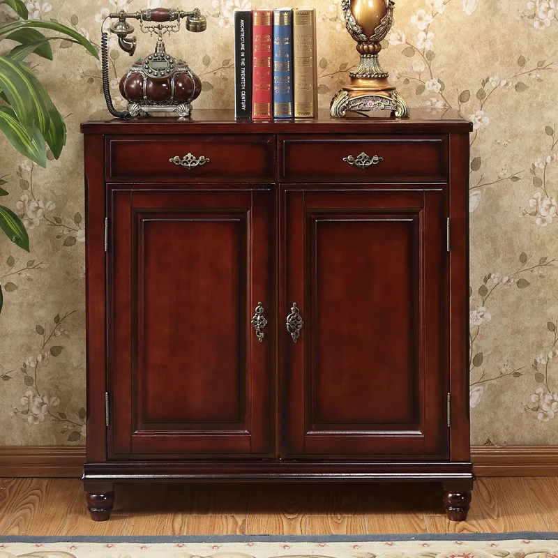 American Country Chinese Solid Wood Shoe Cabinet Three-Door Two-Door 3 Drawers Vintage Multifunctional Large Capacity Home