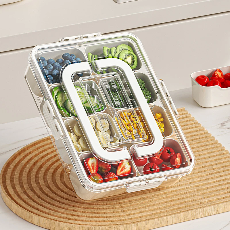 

8 Grids Divided Serving Tray Fruit Vegetable Container Portable Food Storage Box Cabinet Kitchen Fresh-keeping Separator Box