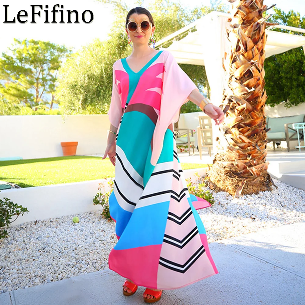 Summer Chiffon Multicolor Puzzle Robe Loose Fitting Long Skirt Leisure Dress Beach Vacation Coat Sunscreen Suits Bikini Cover Up