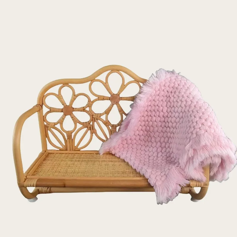 Newborn Studio Photo Shooting Props - Vintage Rattan Baby Bed & Chair Functional Infant Photography Furniture & Growth Souvenir