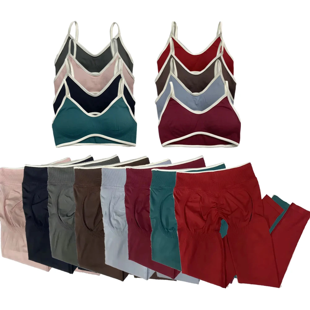 

Женский комплект из 2 предметов, спортивный костюм для йоги, бесшовные леггинсы с высокой талией, спортивный бюстгальтер, топ, спортивный костюм для фитнеса, пилатеса, незаменимый