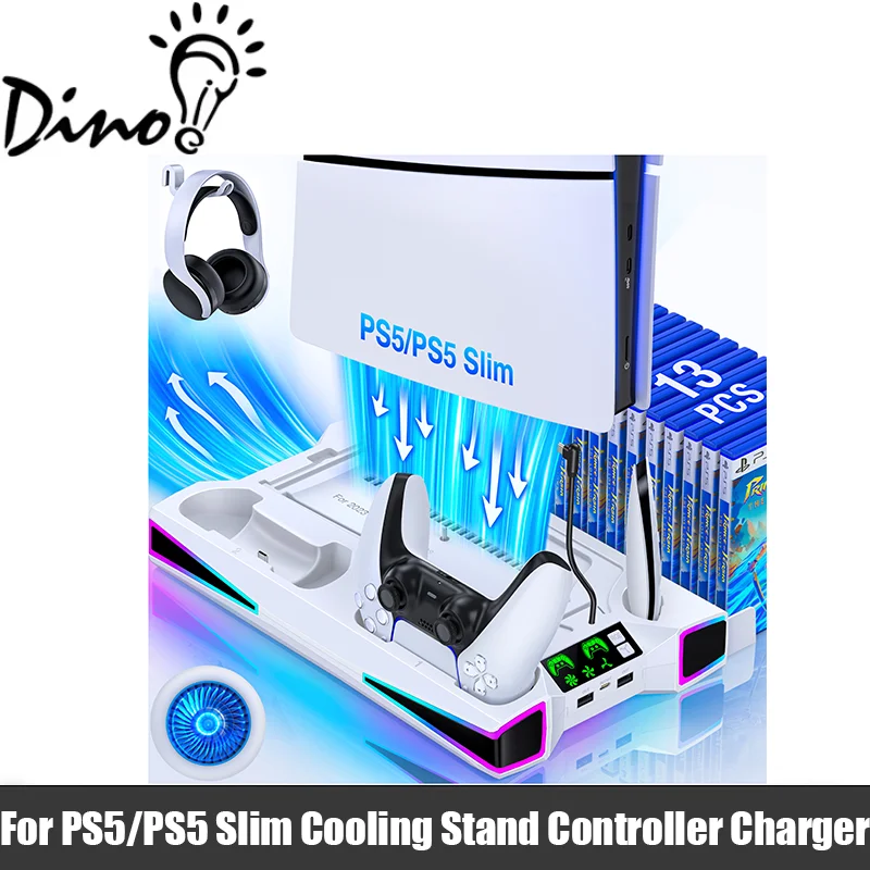 

For PS5 Console Horizontal & Vertical Cooling Stand PS5 Dual Cooling Fans for Playstation 5 & Slim Editions Cooler