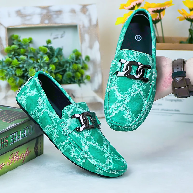 Men's Printed Textured Buckle-Detail Loafers, Men's Everyday Casual Slip-On Footwear, Men's Sturdy Build Slip-Resistant Footwear