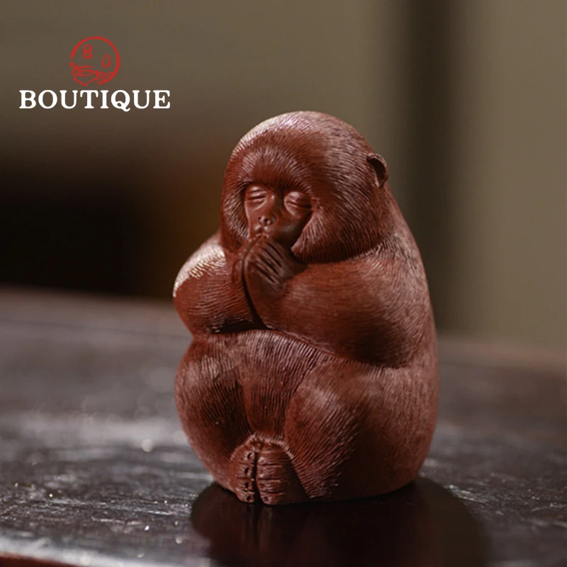 Yixing Handmade Purple Clay Tea Pet Chinese Monkey King Statue Ornaments Tea Figurine Crafts Tea Ceremony Decoration Accessories