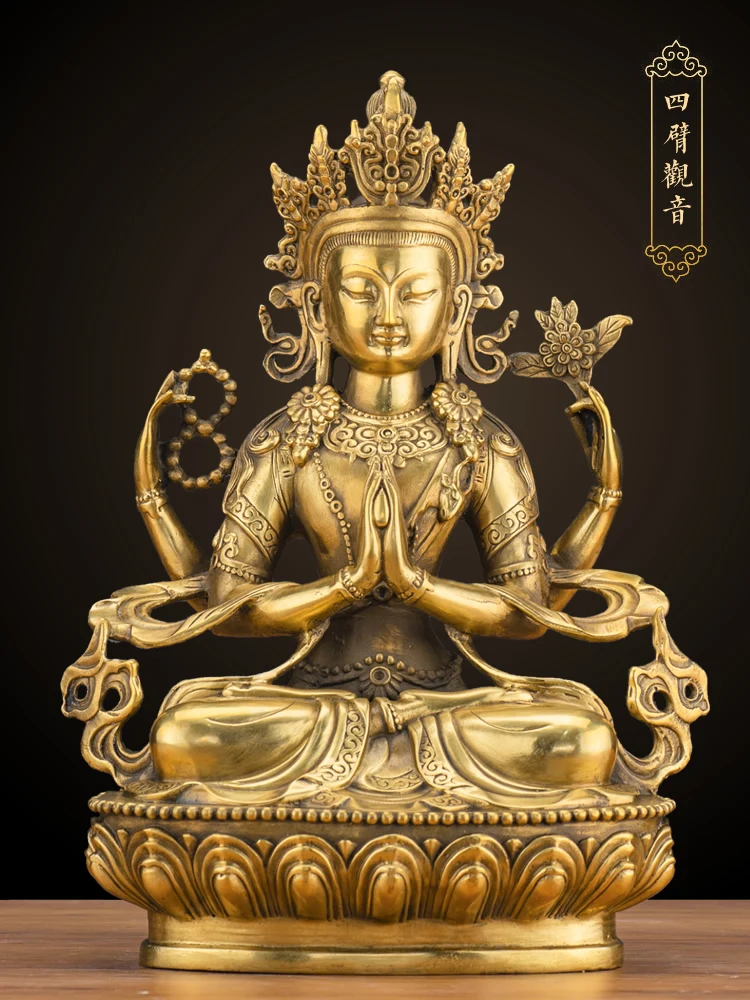 LARGE GOOD Wholesale buddha statue Asia Buddhism brass Tantra Four arm Avalokitesvara guanyin talisman