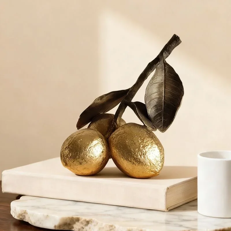 Aesthetic Mascot Resin Handicrafts Simulated Fruit Sculpture Lychee Decorative Ornament Golden Lemon Home Decoration Accessories