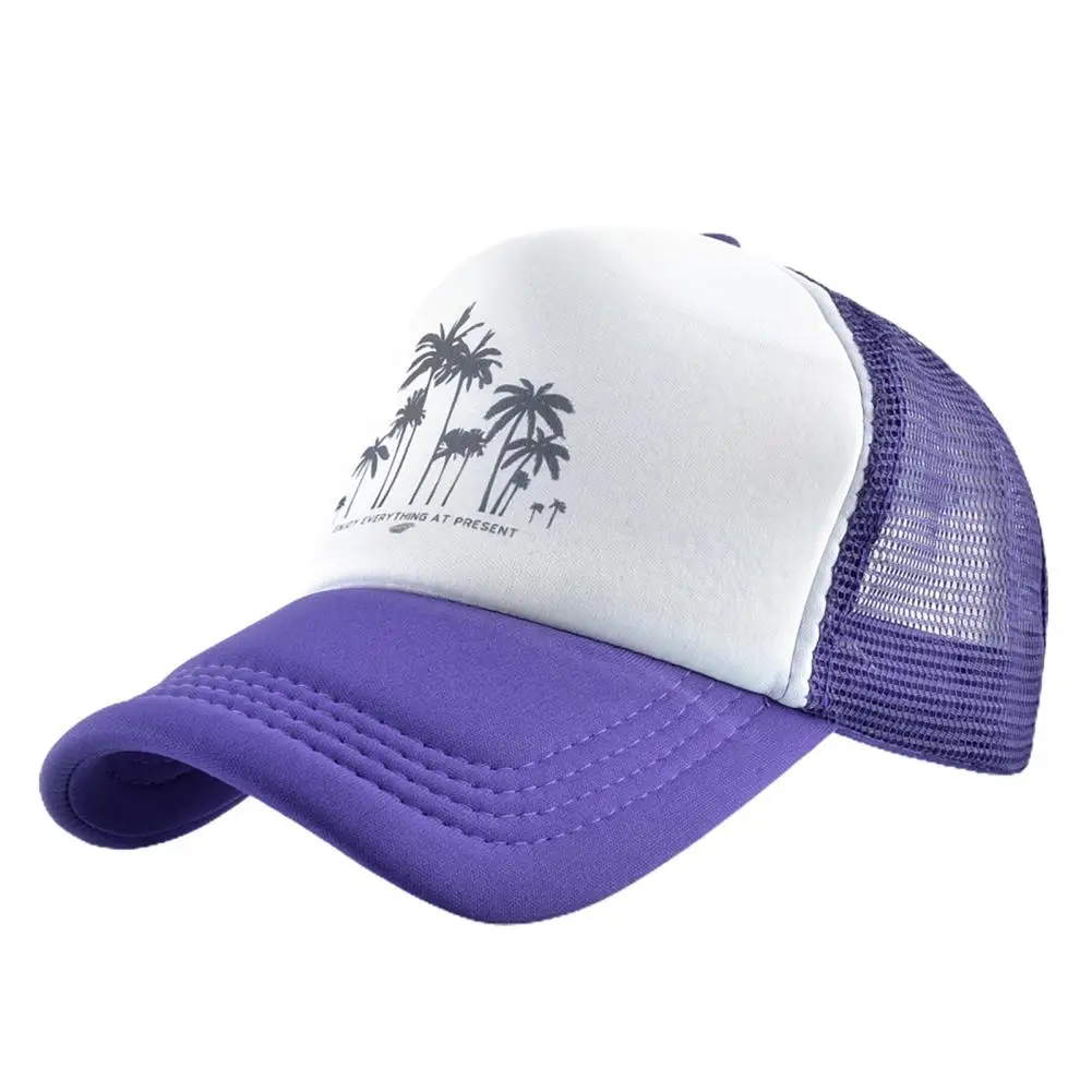 Men Baseball Hat Hollow Out Breathable Mesh Coconut Tree Print Cap Sunscreen Sun Hat Adjustable Sports Cap Summer Trucker Hat