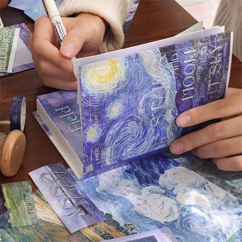 Notebook Washi Tape Stationery Set Hand Book Notes Agenda Gift Box Oil Painting Diary Scrapbook Caderno Material Paper Van Gogh