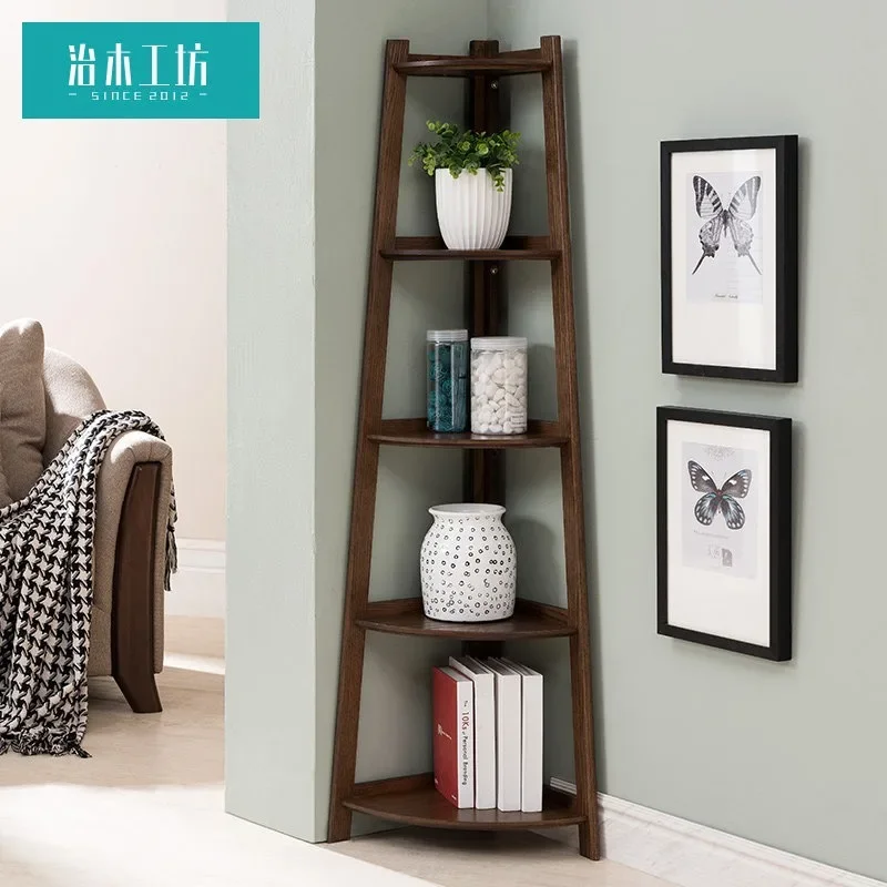 Wood Workshop All Solid Wood Shelf Five-layer Bookshelf North American Oak Walnut Multi-layer Flower Shelf Corner Shelf