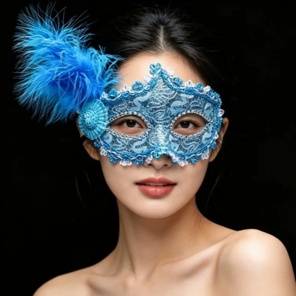 Fancy Multicolor Half-Face Mask Lace Cosplay Masquerade Ball Mask Masquerade Seductive Style Feather Mask Costume Party
