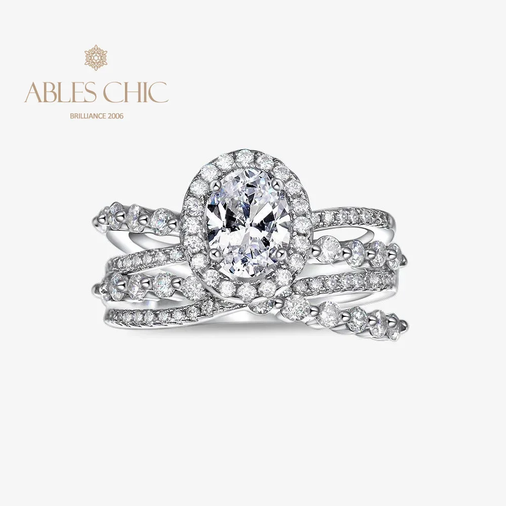 Ables Chic 4 Strands Oval Lab Diamonds Statement Ring Sterling Silver Goshenite Beryl Bridal Wedding Cocktail Rings S2R1S2R1381