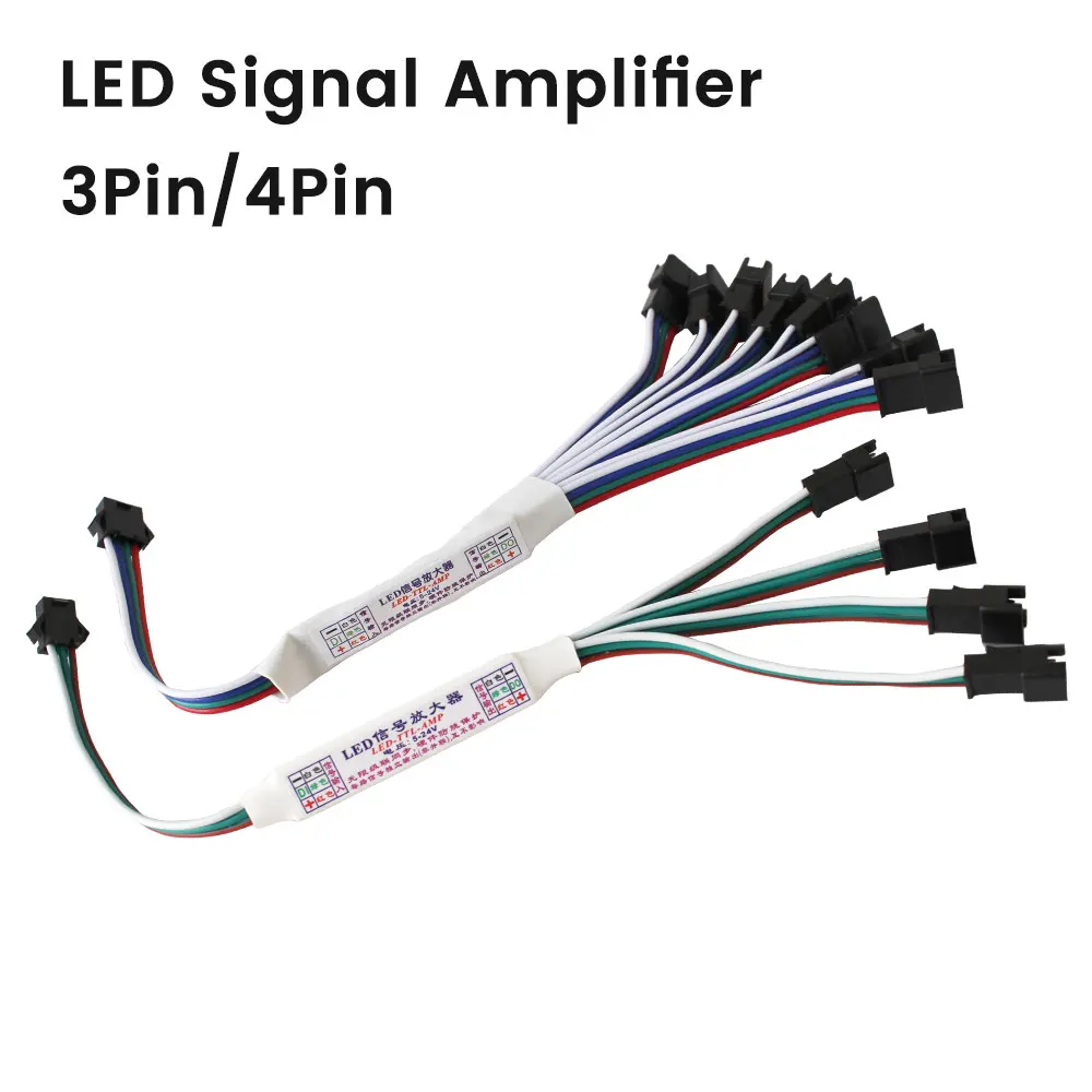 3Pin/4Pin LED Signal Amplifier 1-to-2/4/8 TTL Repeater Module WS2812B/WS2811/WS2813/WS2815 RGB Addressable LED Strip 5-24V