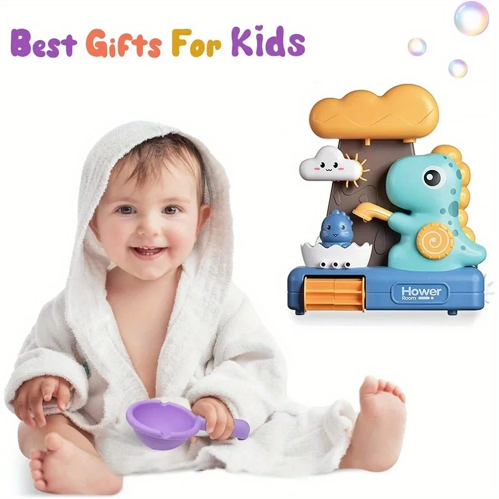 Zabawka do kąpieli dla niemowląt - głowica prysznicowa w kształcie dinozaura z odłączanym dinozaurem i akcesoriami do kąpieli, miękka i nietoksyczna gra na godzinę kąpieli