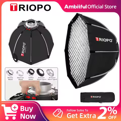 TRIOPO K2 Quick Set-up Softbox 55cm 65cm 90cm 120cm Standard Bowens Mount Softbox Replaceable Mount With Grid