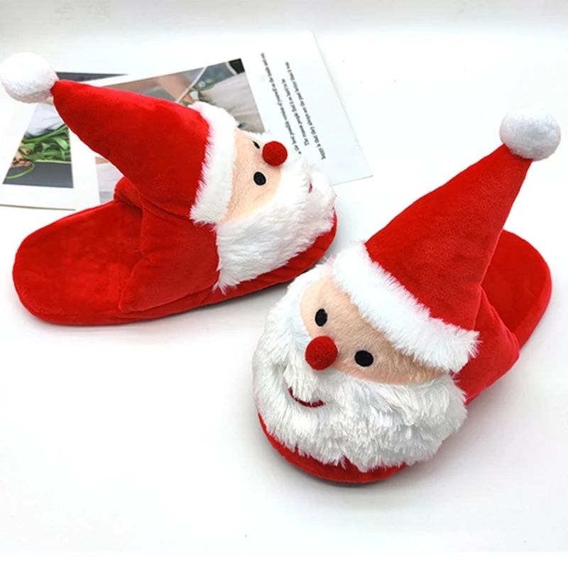 Christmas Slippers Plush Santa Slippers Non-slip Bedroom Slippers Winter Slippers Home Shoes for Adult Christmas Dropshipping