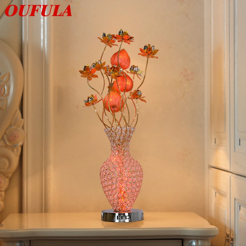 OUFULA Modern Red Flowers Table Lamp Fashionable Art  Iiving Room Bedroom Wedding LED  Aluminum Wire Desk Light