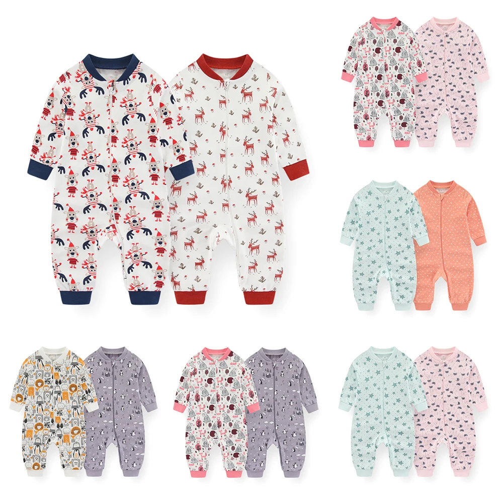 Kiddiezoom 2 PCS/Lot Four Seasons Fashion Cartoon 100%Cotton Zipper Long Sleeve Baby Boy Girl Rompers Soft Newborn Clothing