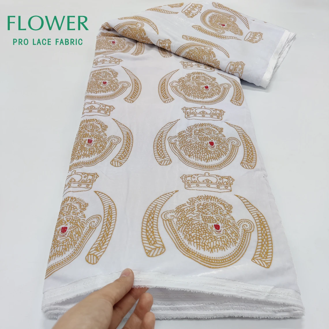 Gold Lion Print Ankara Velvet Lace Member Uniform Sewing Material Nigeria George Isiagu Soft Party African Dress DIY Fabrics