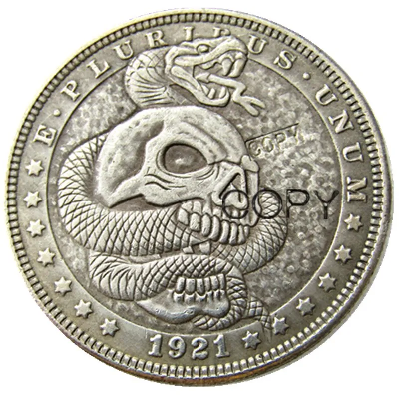 HB(89)US Hobo Morgan Dollar Skull Zombie Zkeleton Silver Plated Copy Coins