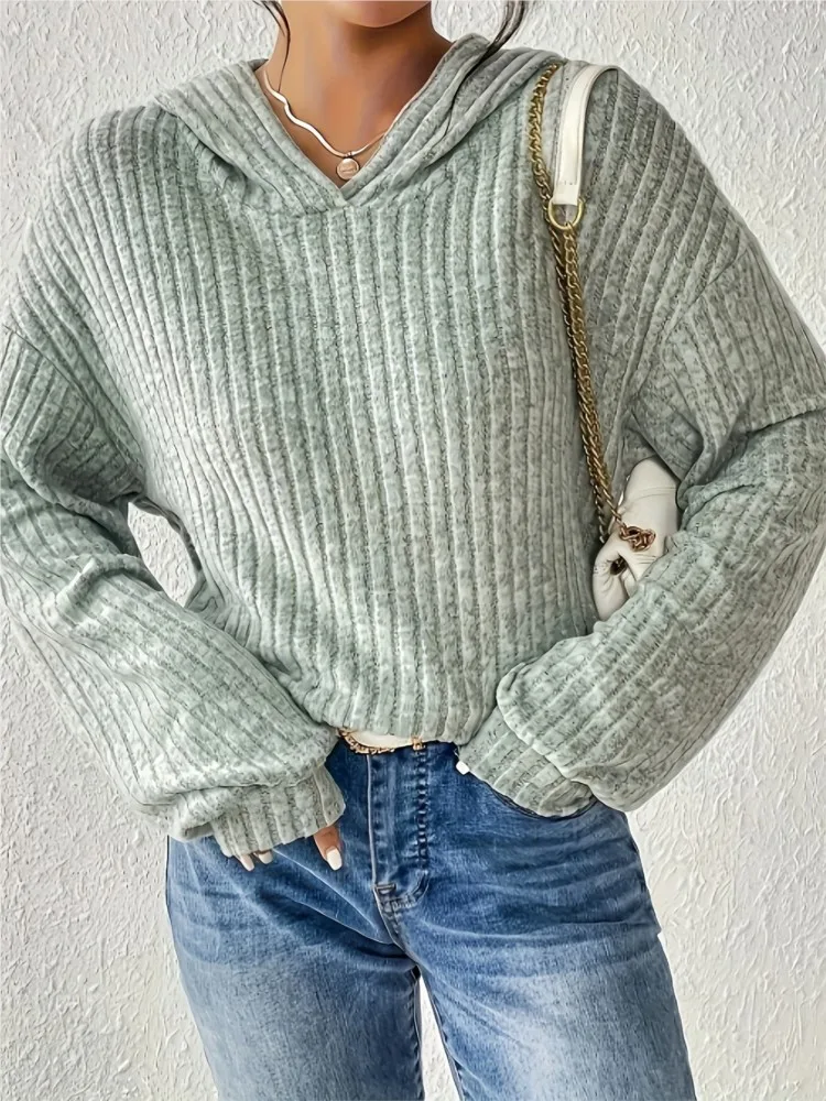 Simple Comfortable Solid Color Casual Sweatshirt Autumn Winter Loose Long-sleeved Pit Strip Hooded Sweatshirt Women's Clothing