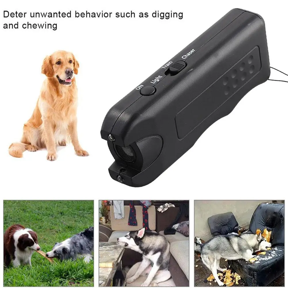 Ultrasonic Anti Barking Device Portable Dog Bark Suppressor Handheld Repeller Trainer With LED Light Battery Powered For Outdoor