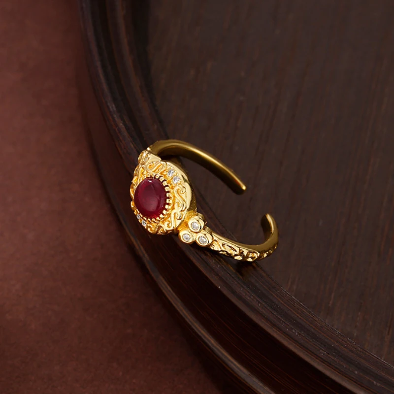 New in rattan red gemstone rings for women light luxury and high-end fashion circular ring adjustable banquet jewelry gift
