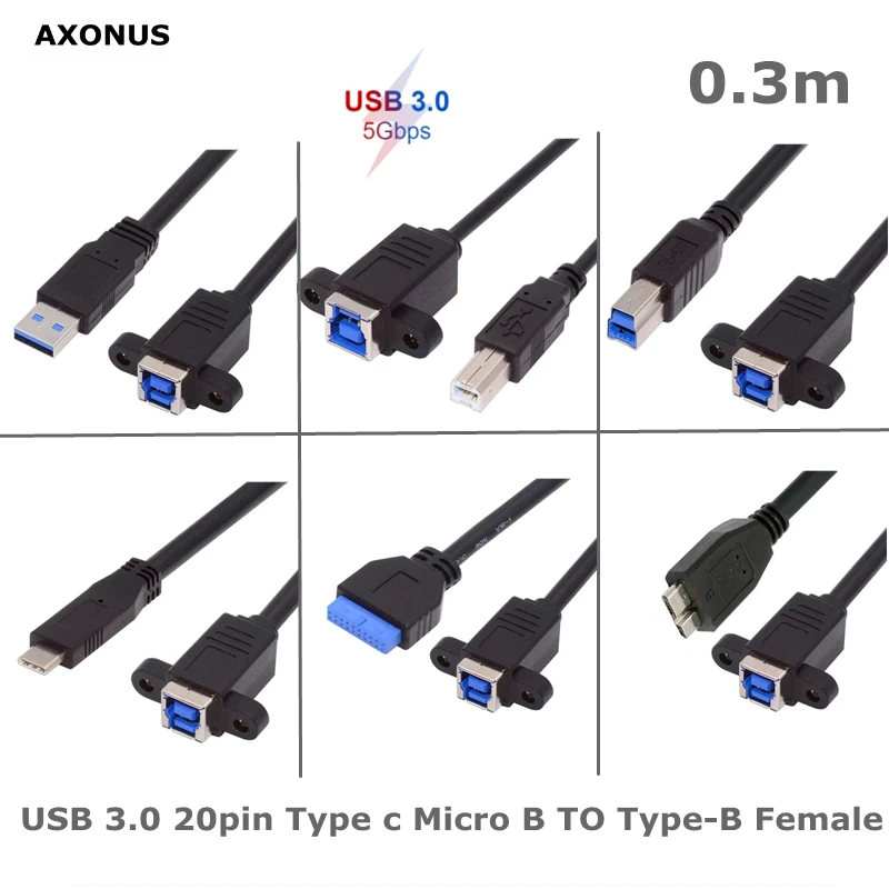 

0,3 м с винтовым отверстием USB 3.0 B «мама» на тип c квадратный порт B «папа» USB 3.0A «папа»/Micro B 20-контактный адаптерный кабель