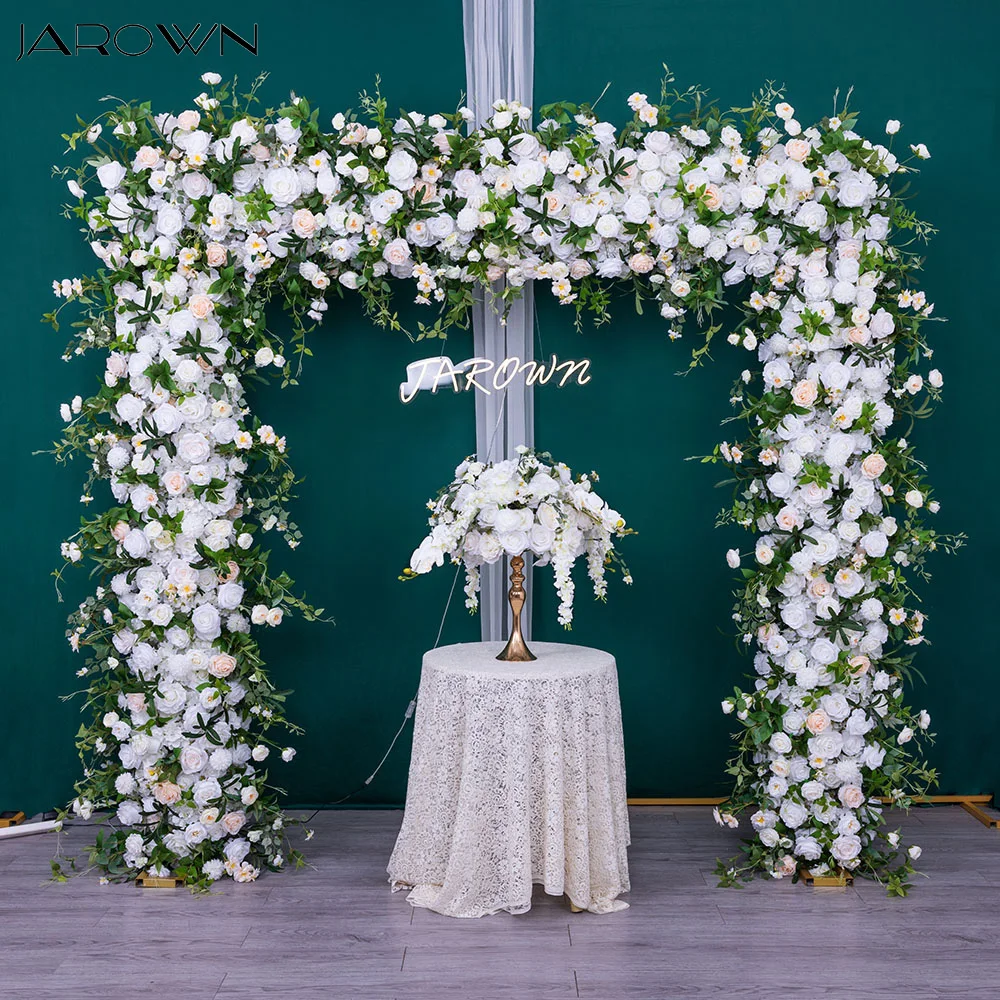 

Wedding Decorations Luxury Artificial Champagne Rose White Flower Runner for Party Event Backdrop Decor Table Centerpiece Props