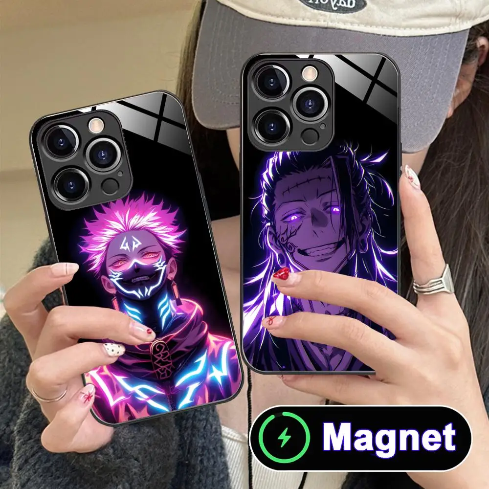 

JJK Anime Neon Phone Case for iPhone 17 16 15 14 13 12 11 Air Pro Max Plus Mini Glass Magnet Cover