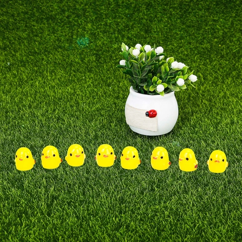 10Pcs Animal Statues Little Yellow Chicks Statues Sculptures Chicken Figurines Lawn Yard Decorations Photograph Props