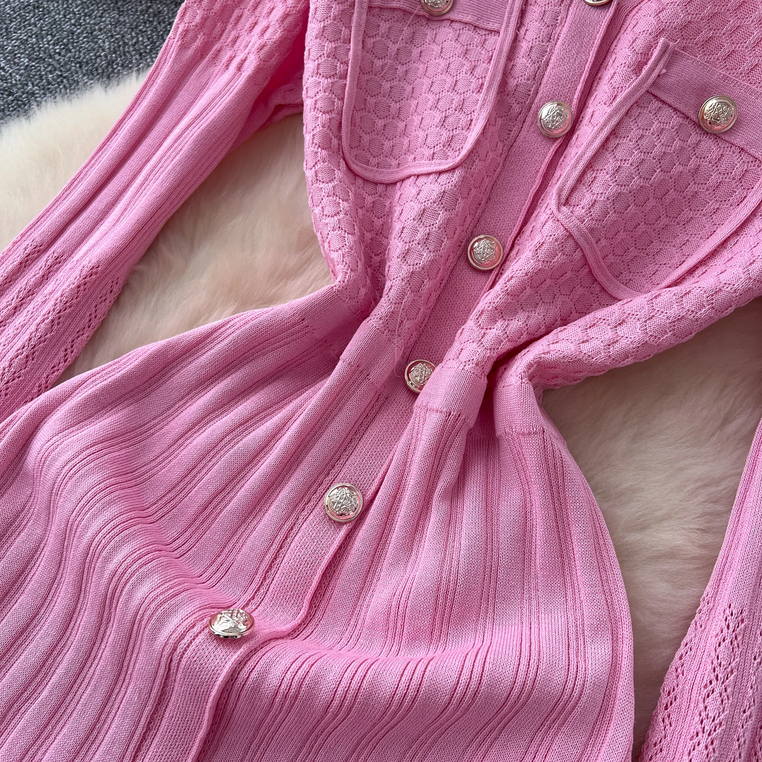 Sexy chique zakken knop gebreide slanke vintage Koreaanse mode avondjurken zonnejurk ceremoniejurken