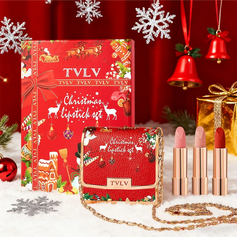 Christmas Matte Lip Gloss Set Lipstick Smooth Lasting Display Lip Gloss Waterproof Moisturizing Lipstick Holiday Gift Box Set