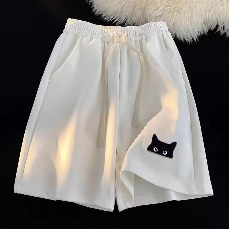 Temperament New Unbranded Minimalist Trend Black Cat Print Casual Shorts For Women Lazy And Versatile Fashion