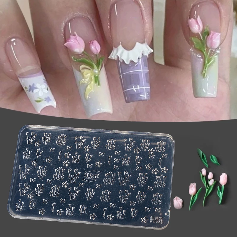 Moule à ongles en Silicone, motif de dessin animé, décorations pour Nail Art, bricolage, conception en Relief de fleurs, modèle d'art des ongles, outils de manucure stéréoscopiques