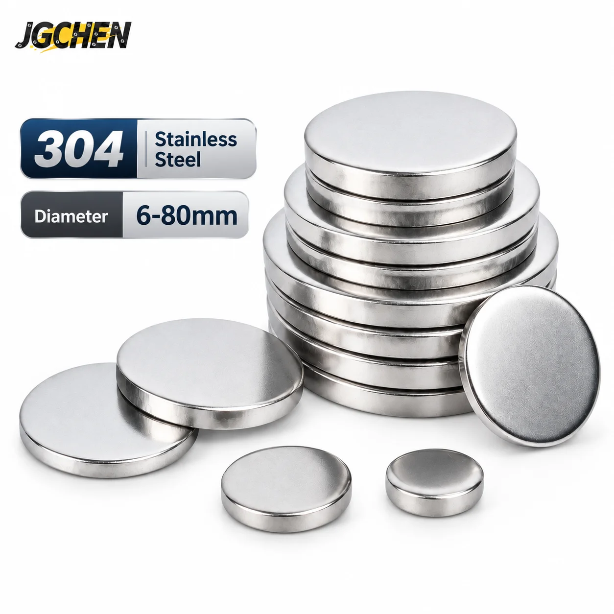 304 Stainless Steel Solid Round Disc 6-80mm Non Perforated Blank Metal Plate Flat Gasket Shim Spacer Circular Sheet DIY Hardware