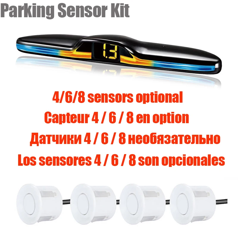 Kit De Sensor De Estacionamento De Radar Múltiplo, Retroiluminação Parktronic, Sistema De Display LED, Monitor De Backup, Detector Assistente, 4 6 8