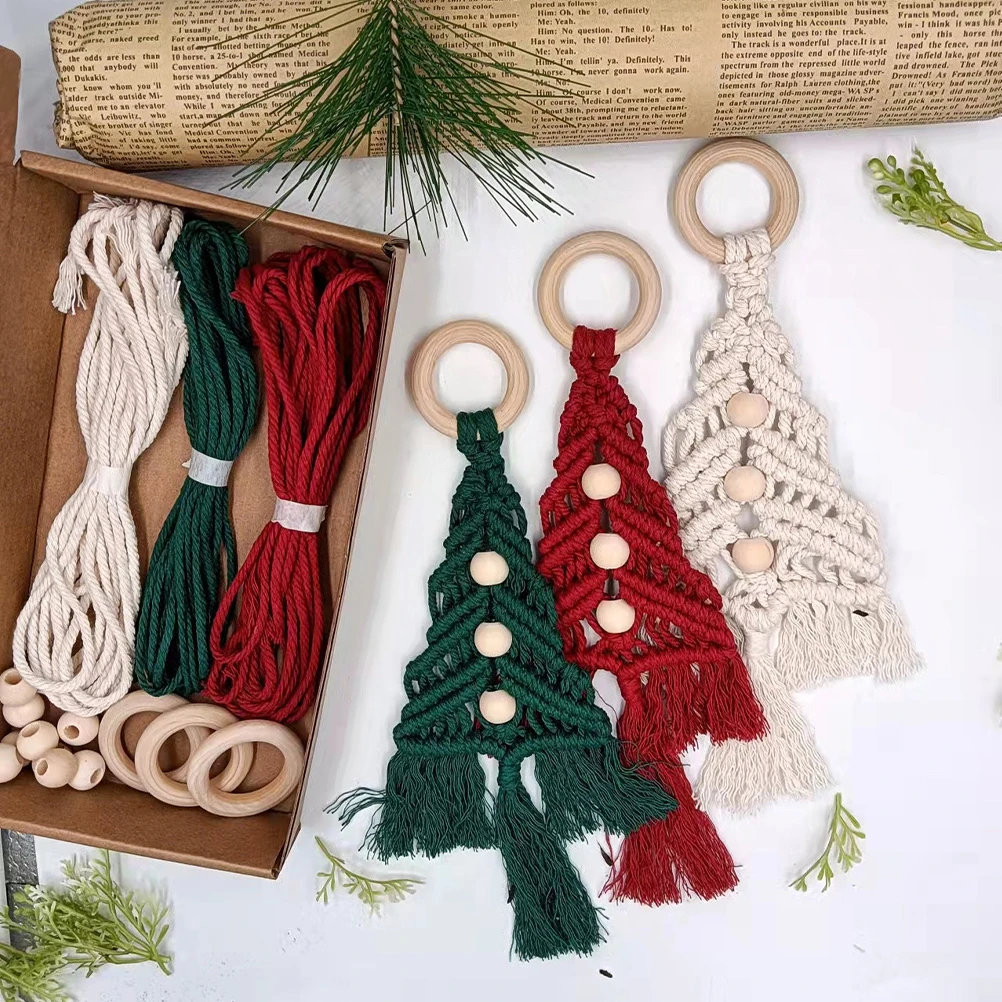 

Christmas Tree Macrame Rope Supplies Kit Cotton Diy Macrame Wall Hanging Kit Rope Boho Style Wall Hanging Ornament Craft Set