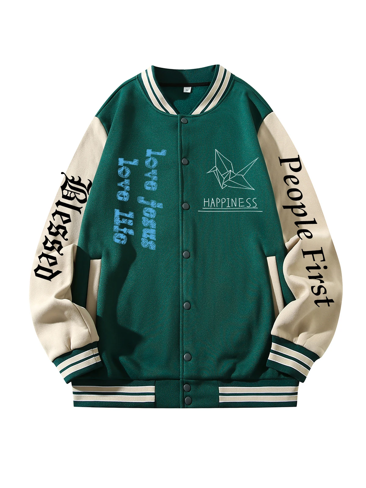 

Black Blue Green Double-Sided Print Jacket Loose Oversized XS-XXL Unisex Baseball Jacket Streetwear Coat Warm Fleece Soft Jacket