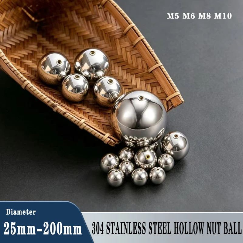 1Pcs 304 Stainless Steel Hollow Ball Wall Thick 1mm Through-Hole Metric Thread M5 M6 M8 M10 Metal Mirror Decorative Hanging Ball