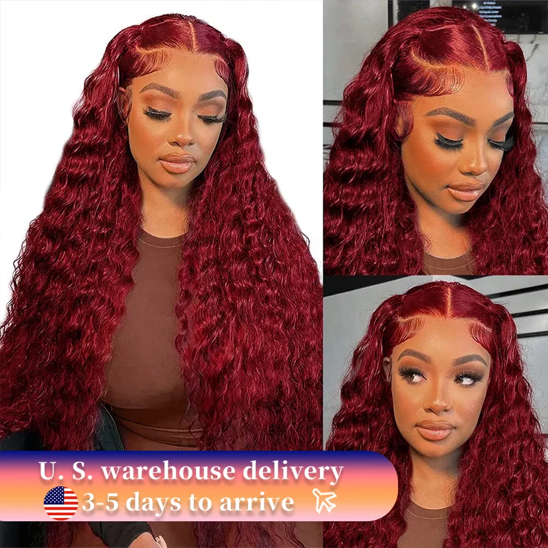 250 Density 30 34 Inch Burgundy 13x6 Hd Lace Frontal Human Hair Wig Brazilian 99J Red Curly Wigs Deep Wave Lace Front Wigs Women