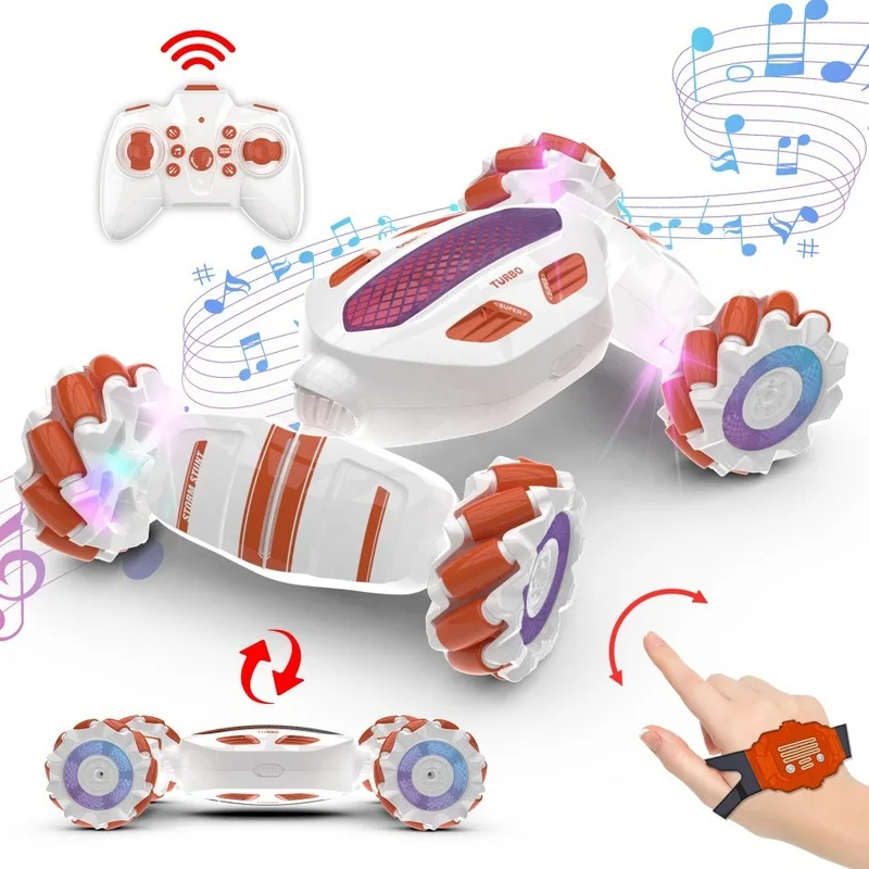 Voiture de cascade RC avec lumières musicales pour enfants, double télécommande, rotation à 360 °, résistante à la dérive, hors route, jouet pour garçons et filles, cadeau