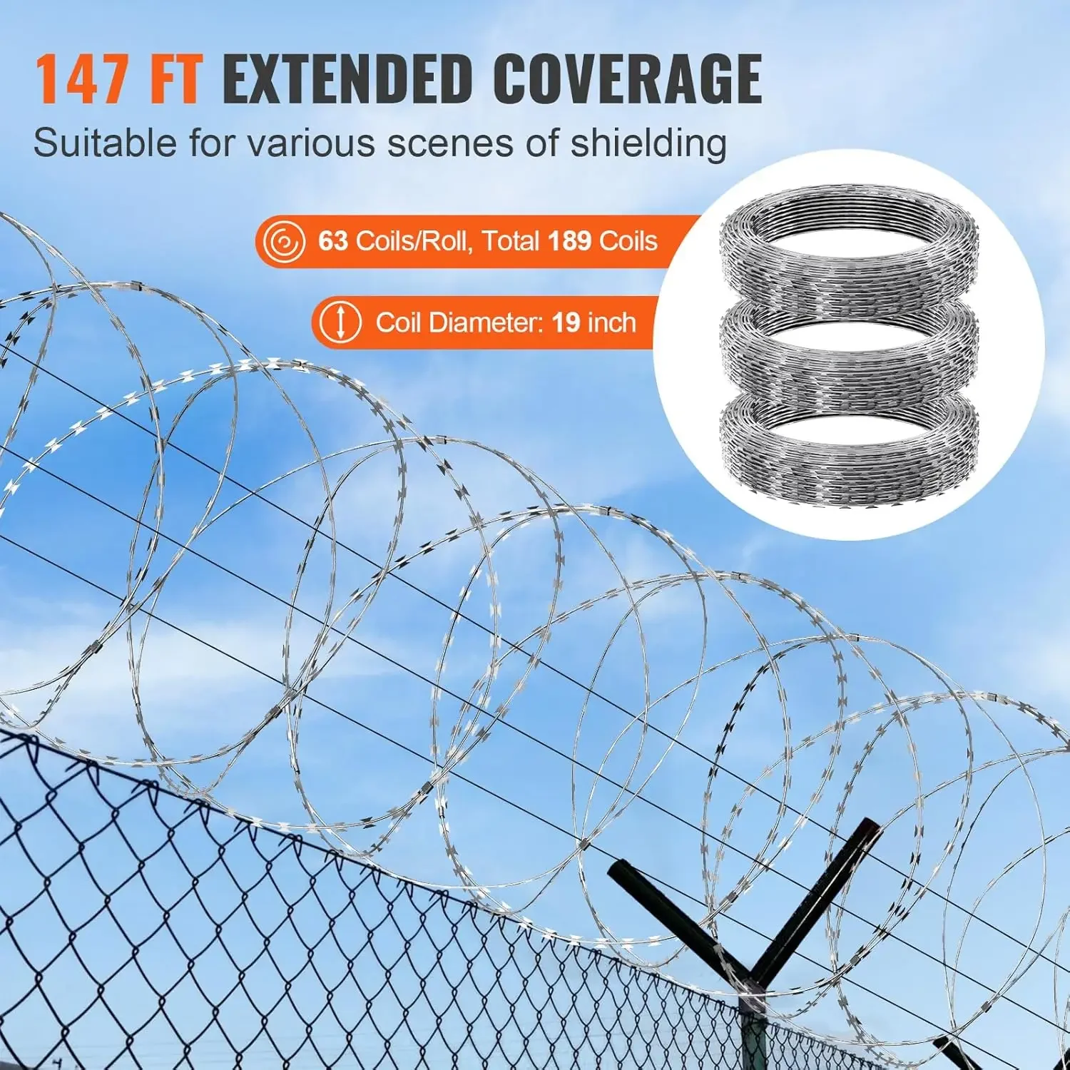 Razor Wires, 147 ft Razor Barbed Wire, Double Spiral Ribbon Barbed Wire Galvanized Wire Fence