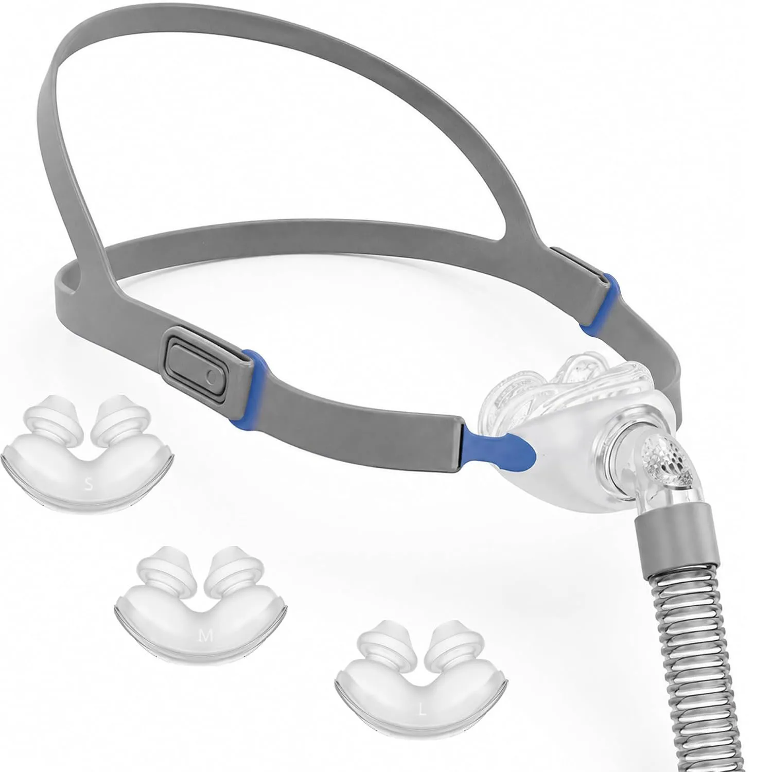 Universal Nasal Pillow CPAP Mask Full Set, Replacement Kit Includes Headgear, Frame, Tube & S/M/L Cushions, for Anti Snoring