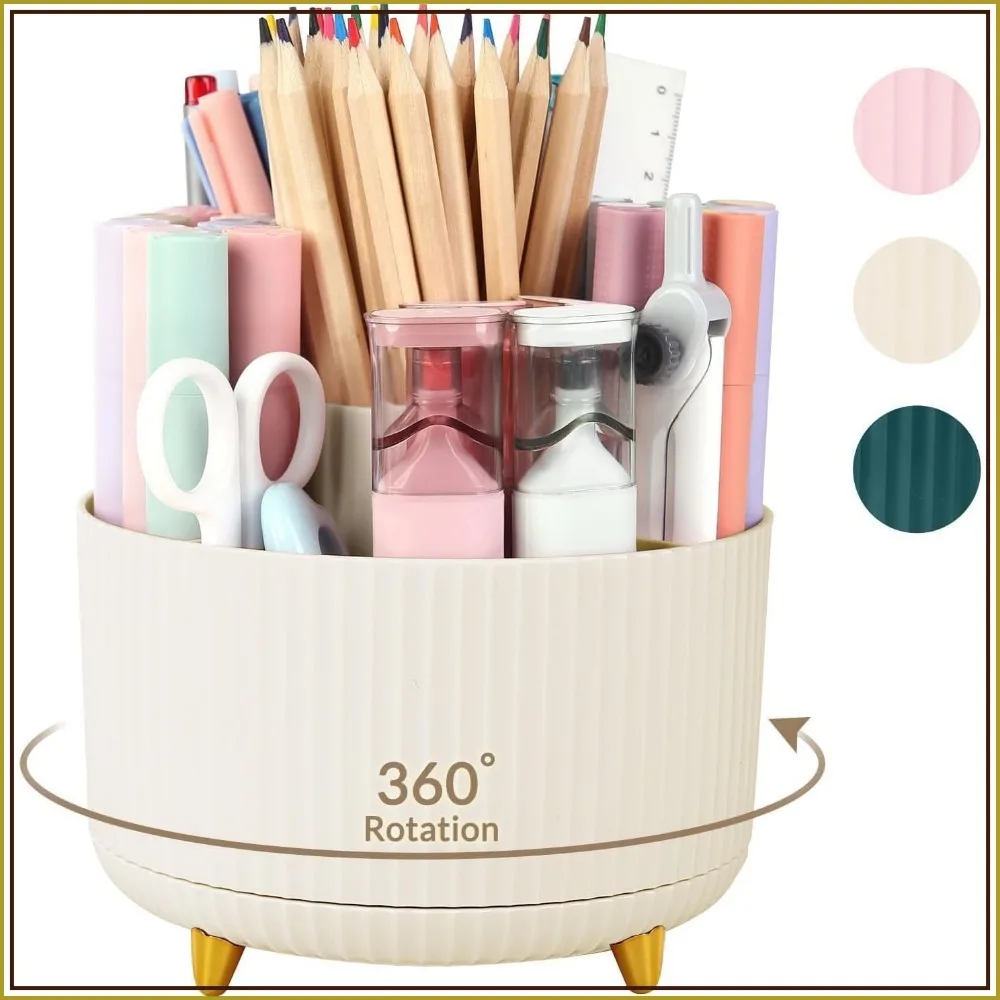 360 Rotating 5-Slot Pen Holder for Desk, Dual-Purpose Pencil Cup Organizer for Office School Home
