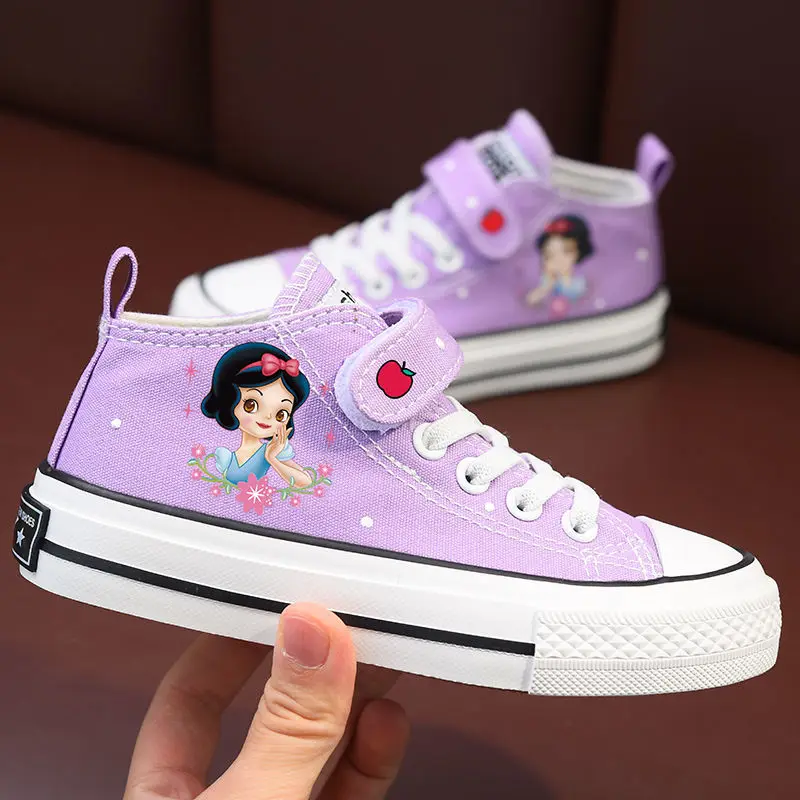 Disney Children\'s Casual Canvas Shoes Girls\' Cartoon Priness Snow White Shoes Girls\' Purple Breathable Shoes Flats Size 24-37