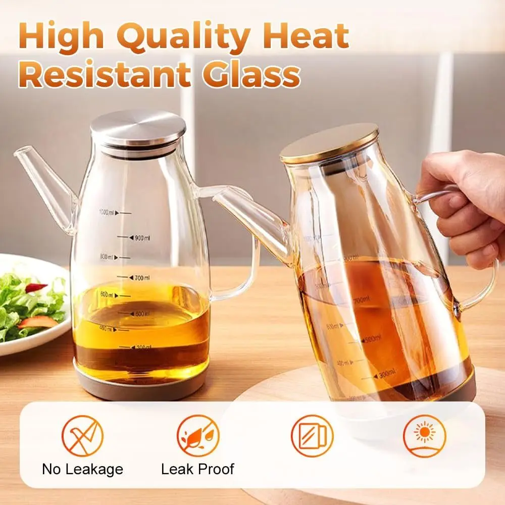 600/800/1000ML Glass Oil Dispenser Bottle with Drip Free Spout Large Capacity Leak-Proof Oil Storage Container for Kitchen Tools