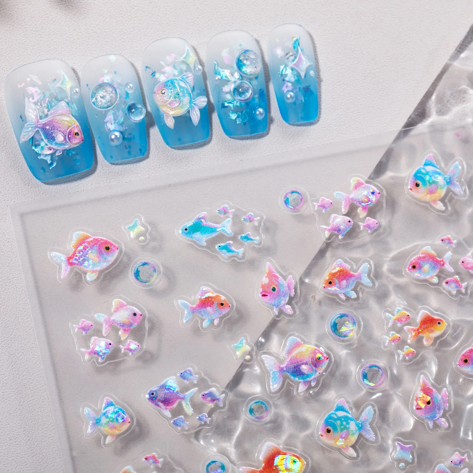 5D Relief geprägte Nagelaufkleber Sommer Ozean Stil Meeresleben Muster selbstklebende Nagelaufkleber für Frauen Mädchen Maniküre DIY