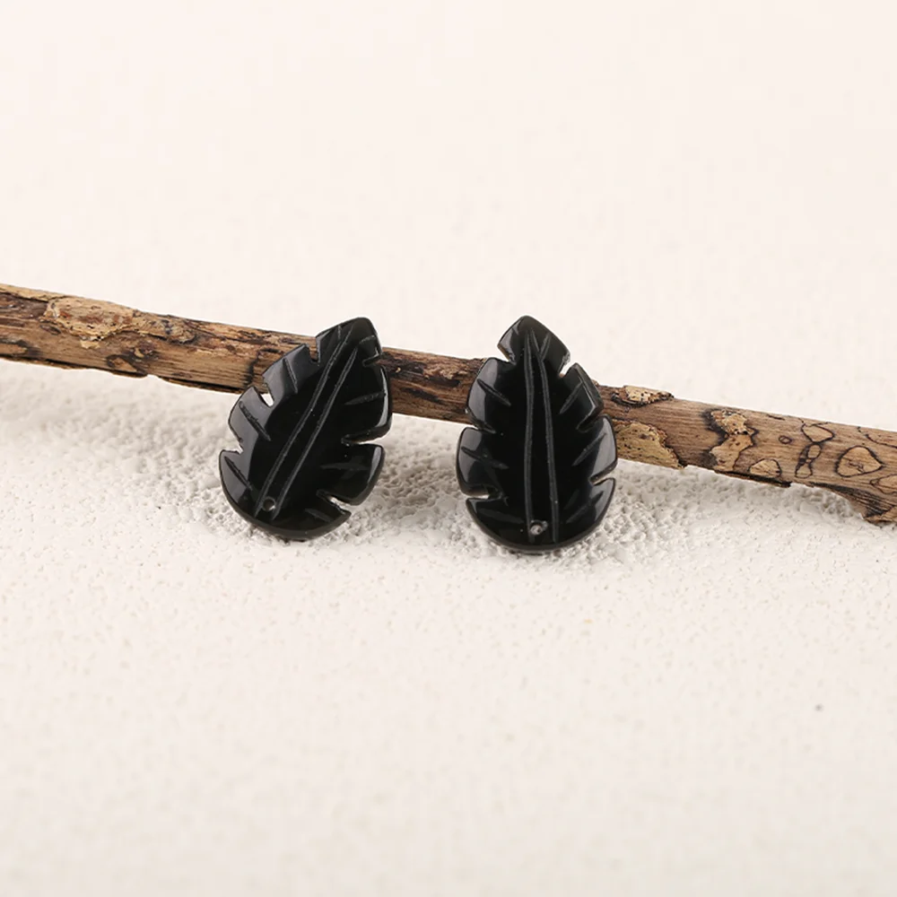 Handmade Jewelry Obsidian Stone  Carved Leaf Earring Bead,Natural Stone Earrings Accessories For Women 22x14x2mm 3.9g